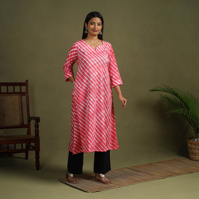  Pink Tie-Dye Cotton A-Line Leheriya Kurta