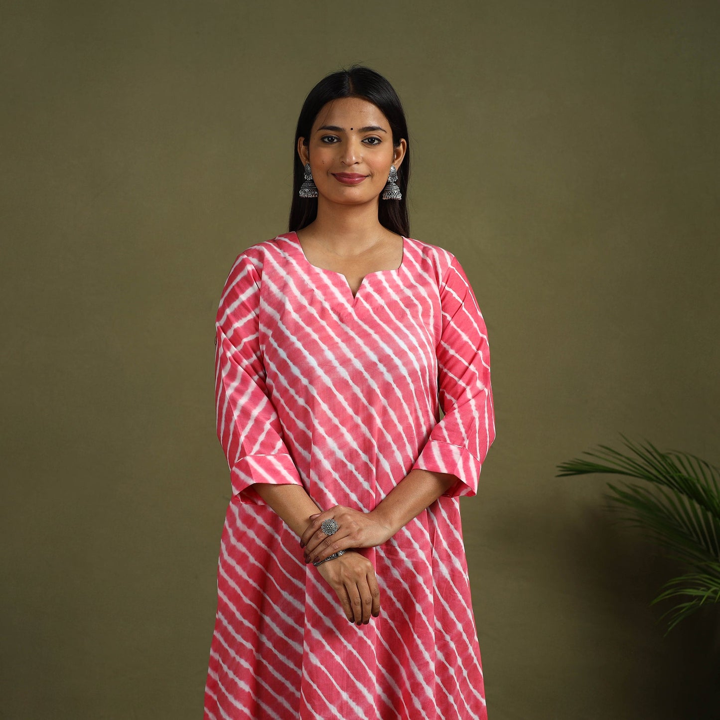 Pink Tie-Dye Cotton A-Line Leheriya Kurta