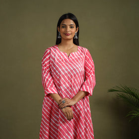  Pink Tie-Dye Cotton A-Line Leheriya Kurta