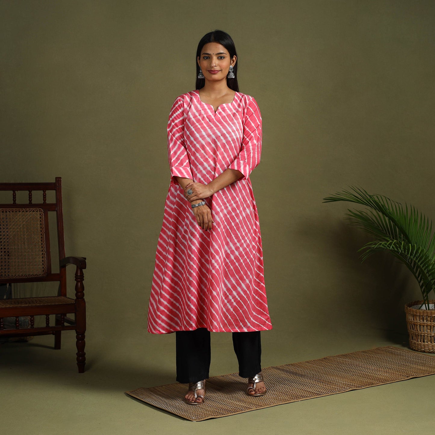  Pink Tie-Dye Cotton A-Line Leheriya Kurta