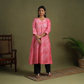  Pink Tie-Dye Cotton A-Line Leheriya Kurta