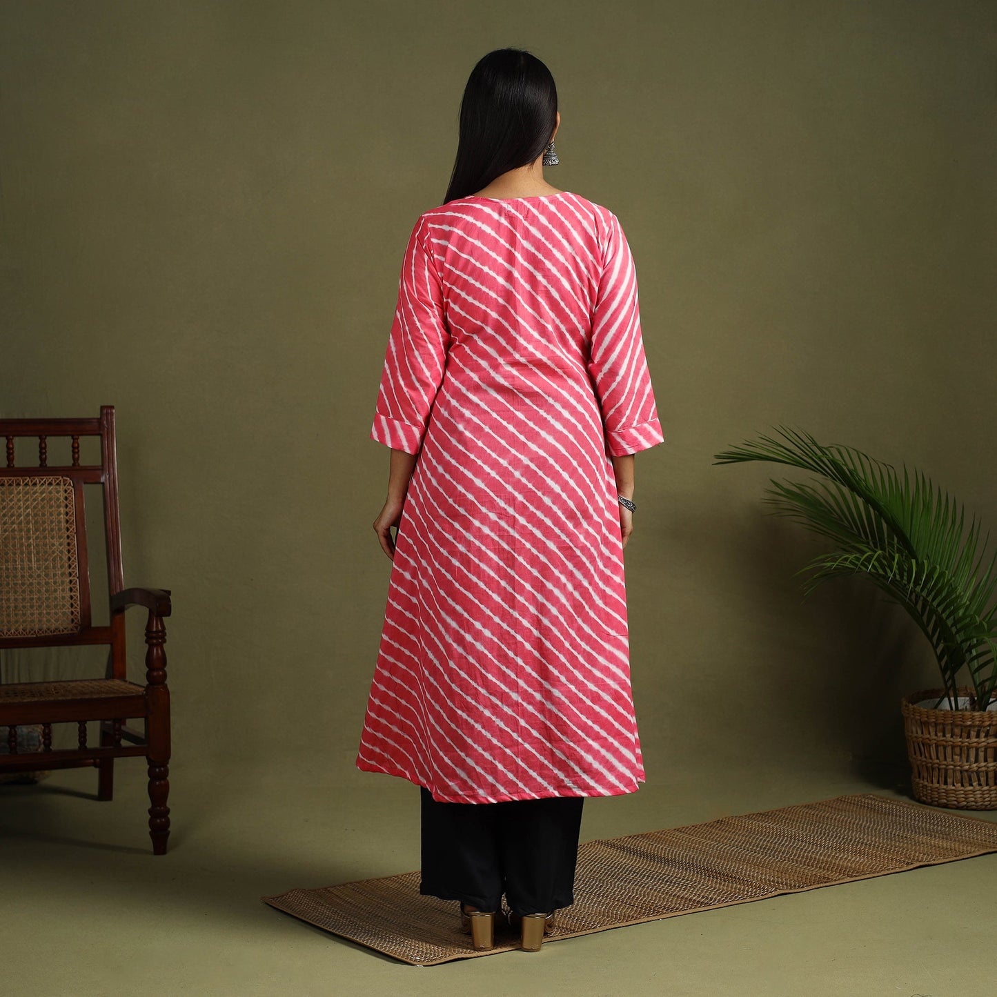  Pink Tie-Dye Cotton A-Line Leheriya Kurta