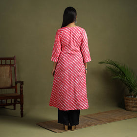  Pink Tie-Dye Cotton A-Line Leheriya Kurta