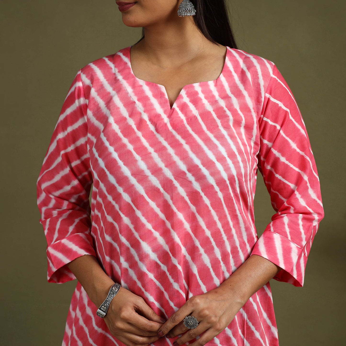  Pink Tie-Dye Cotton A-Line Leheriya Kurta