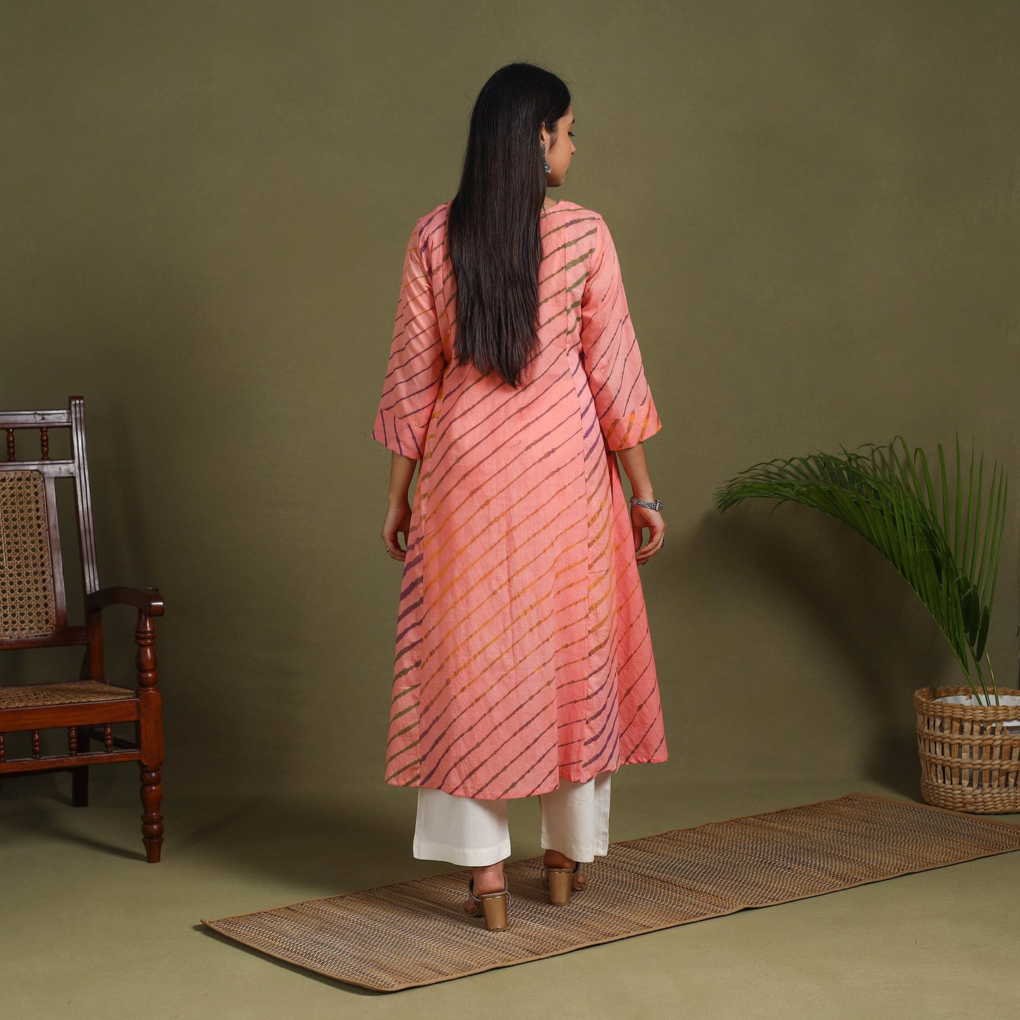 Pink Tie-Dye Cotton A-Line Leheriya Kurta