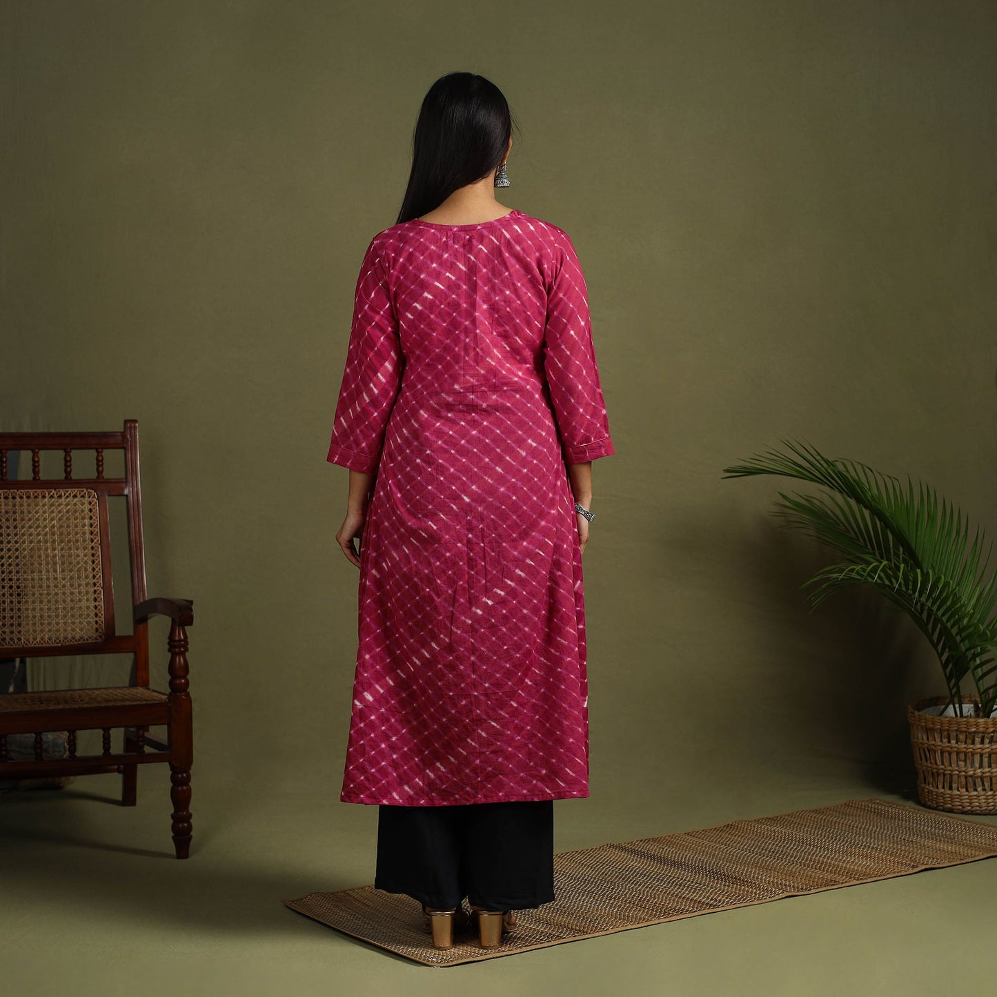 Buy Pink Tie-Dye Cotton A-Line Leheriya Kurta