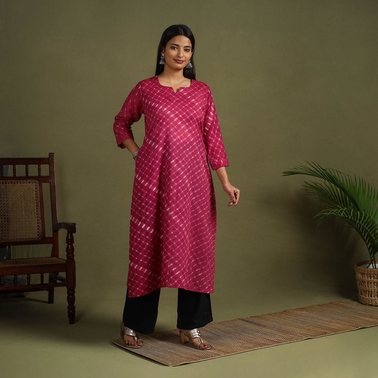 Buy Pink Tie-Dye Cotton A-Line Leheriya Kurta