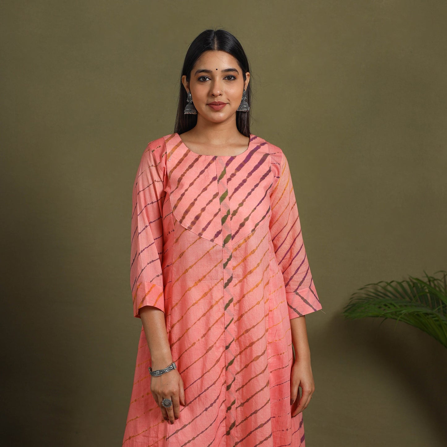 Pink Tie-Dye Cotton A-Line Leheriya Kurta