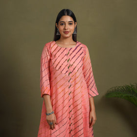 Pink Tie-Dye Cotton A-Line Leheriya Kurta