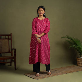 Buy Pink Tie-Dye Cotton A-Line Leheriya Kurta
