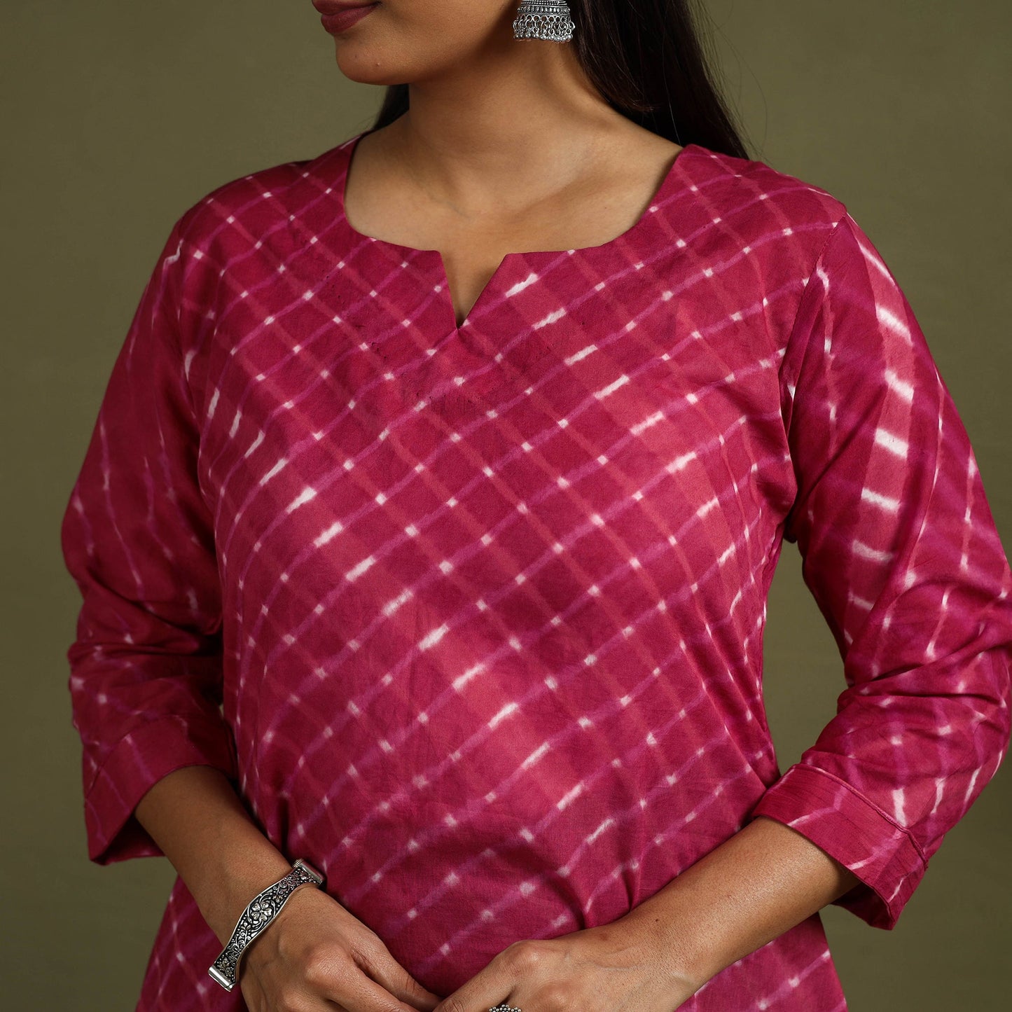 Buy Pink Tie-Dye Cotton A-Line Leheriya Kurta