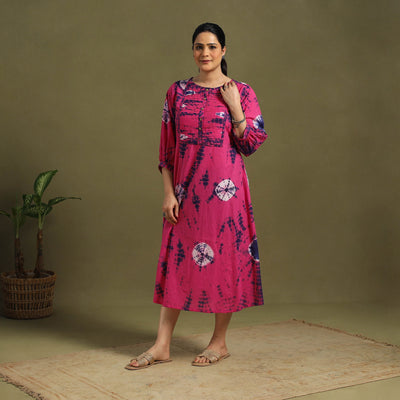 Pink Tie-Dye Cotton Pintuck Shibori Dress
