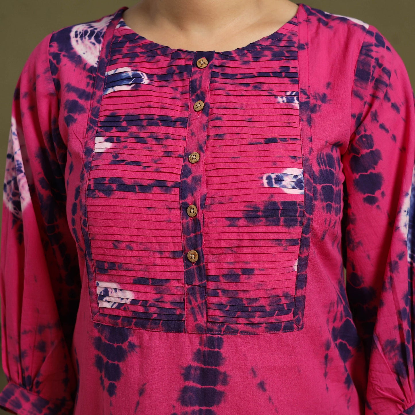 Pink Tie-Dye Cotton Pintuck Shibori Dress