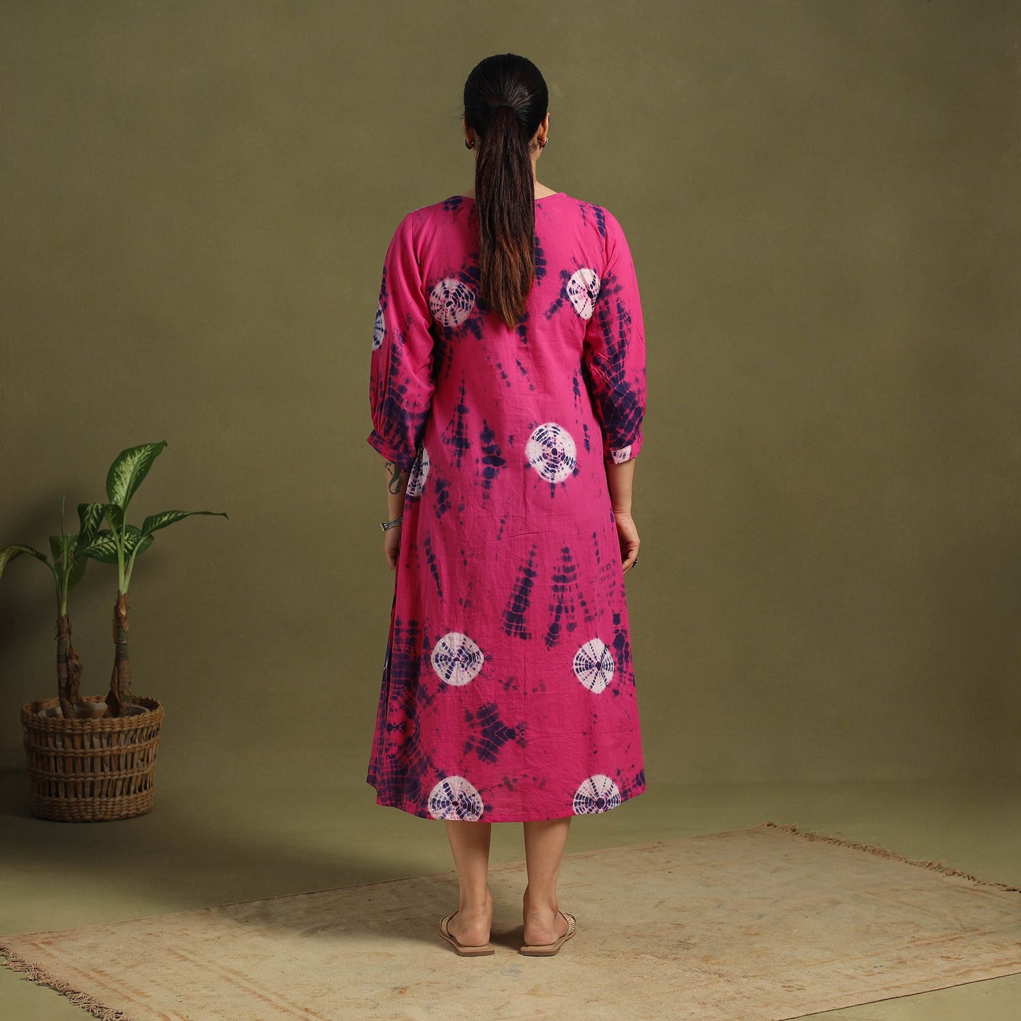 Pink Tie-Dye Cotton Pintuck Shibori Dress