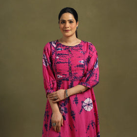 Pink Tie-Dye Cotton Pintuck Shibori Dress