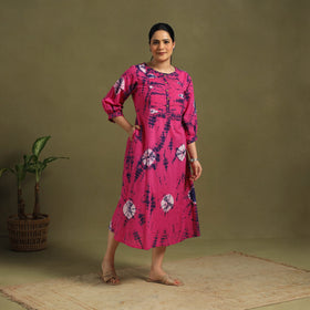 Pink Tie-Dye Cotton Pintuck Shibori Dress
