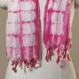 Pink Tie-Dye Cotton Shibori Stole with Tassels