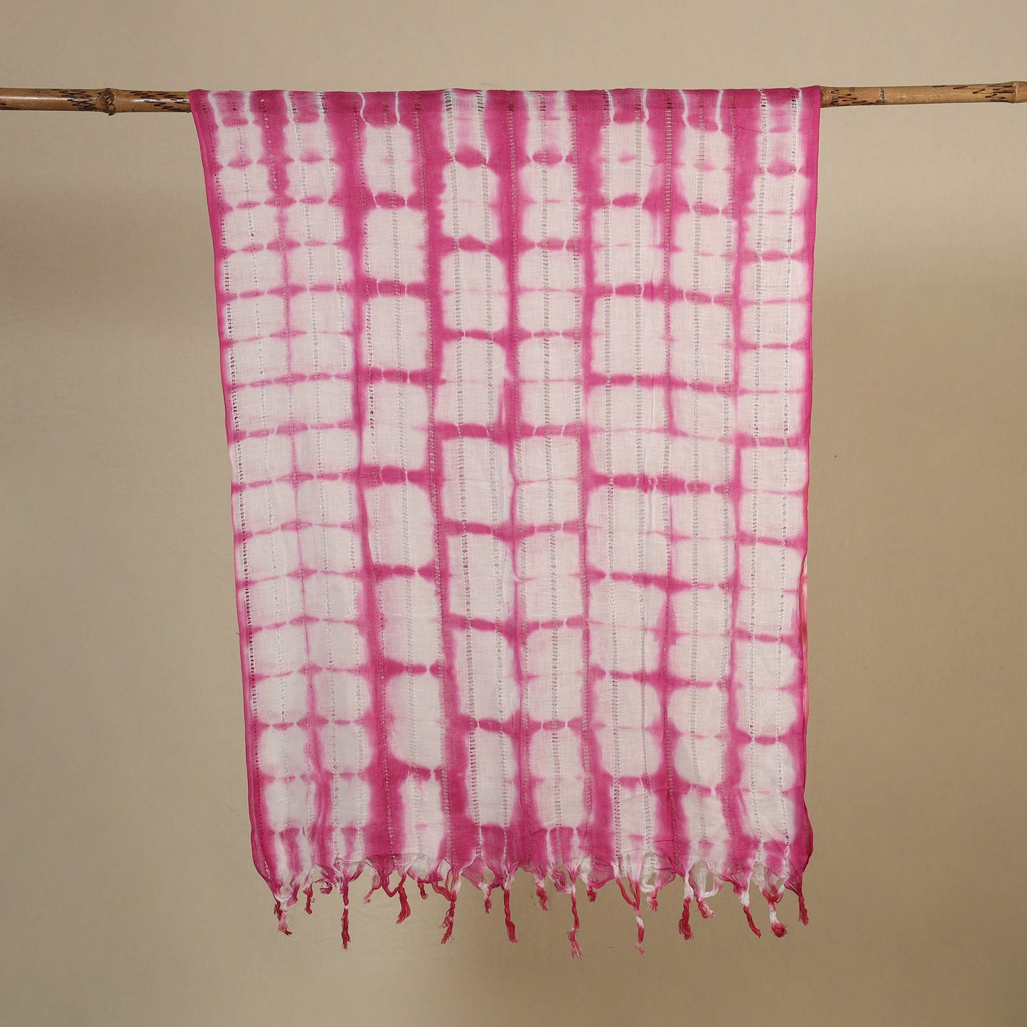 Pink Tie-Dye Cotton Shibori Stole with Tassels