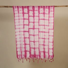 Pink Tie-Dye Cotton Shibori Stole with Tassels