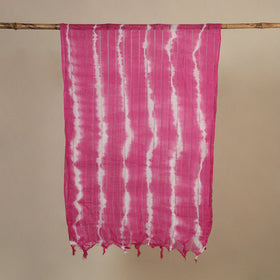 Pink - tie-dye cotton shibori stole with tassels 02