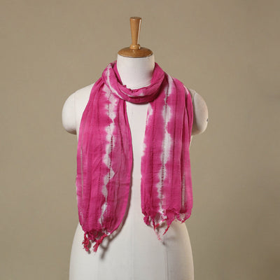 Pink - tie-dye cotton shibori stole with tassels 02