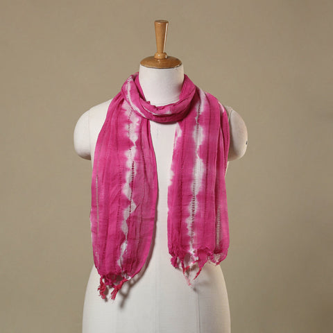 Pink - tie-dye cotton shibori stole with tassels 02