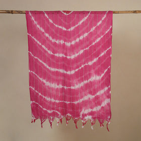 Pink Tie-Dye Cotton Shibori Stole with Tassels