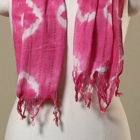 Pink - tie-dye cotton shibori stole with tassels 05