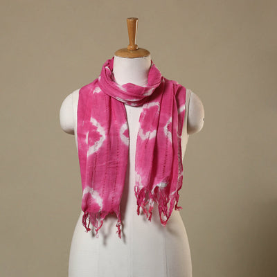 Pink - tie-dye cotton shibori stole with tassels 05