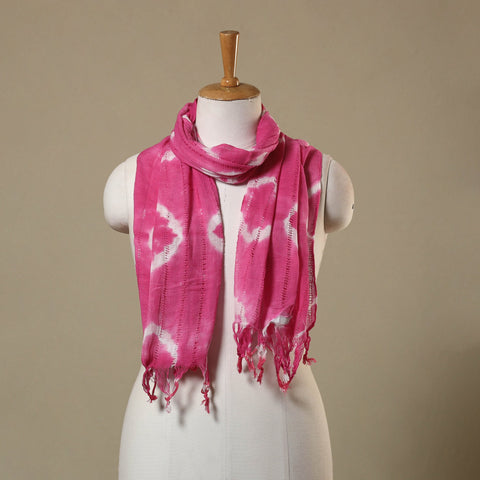 Pink - tie-dye cotton shibori stole with tassels 05