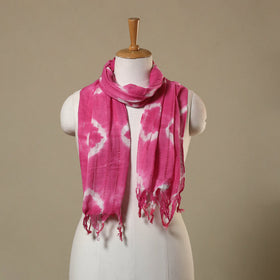 Pink - tie-dye cotton shibori stole with tassels 05