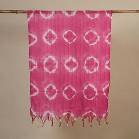 Pink - tie-dye cotton shibori stole with tassels 05