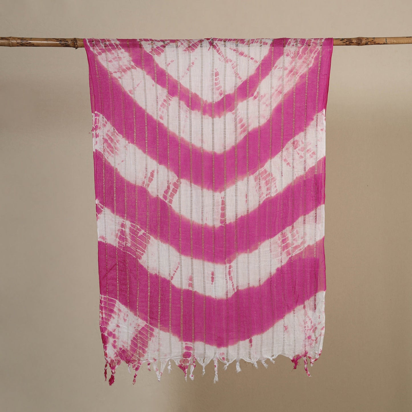 Pink Tie-Dye Cotton Shibori Stole with Tassels