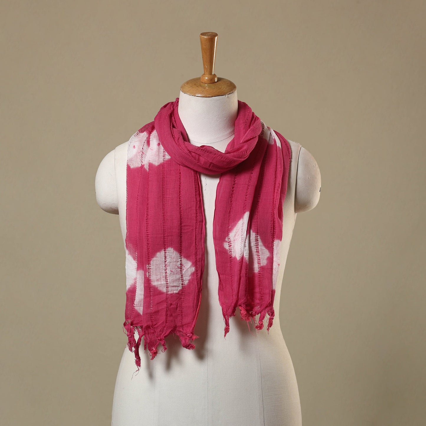 Pink Tie-Dye Cotton Shibori Stole with Tassels