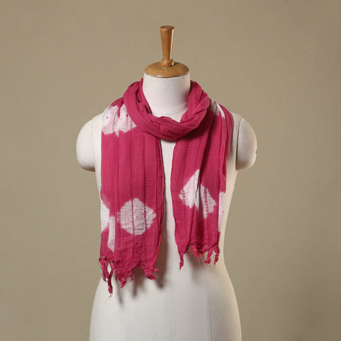 Pink Tie-Dye Cotton Shibori Stole with Tassels
