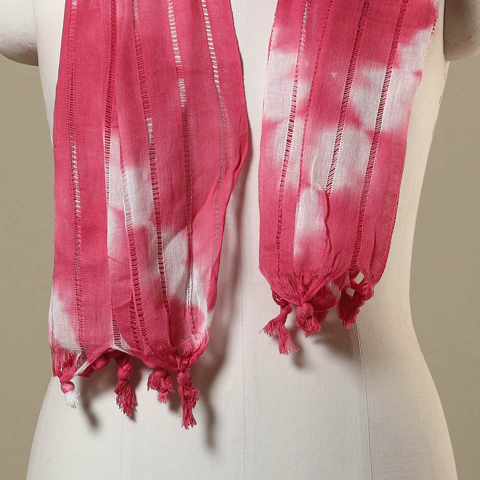 Pink Tie-Dye Cotton Shibori Stole with Tassels