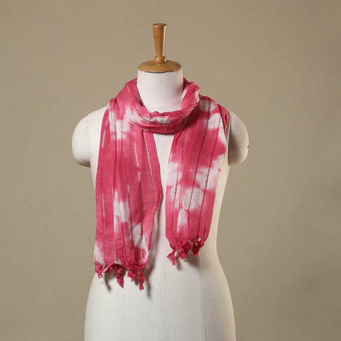 Pink Tie-Dye Cotton Shibori Stole with Tassels