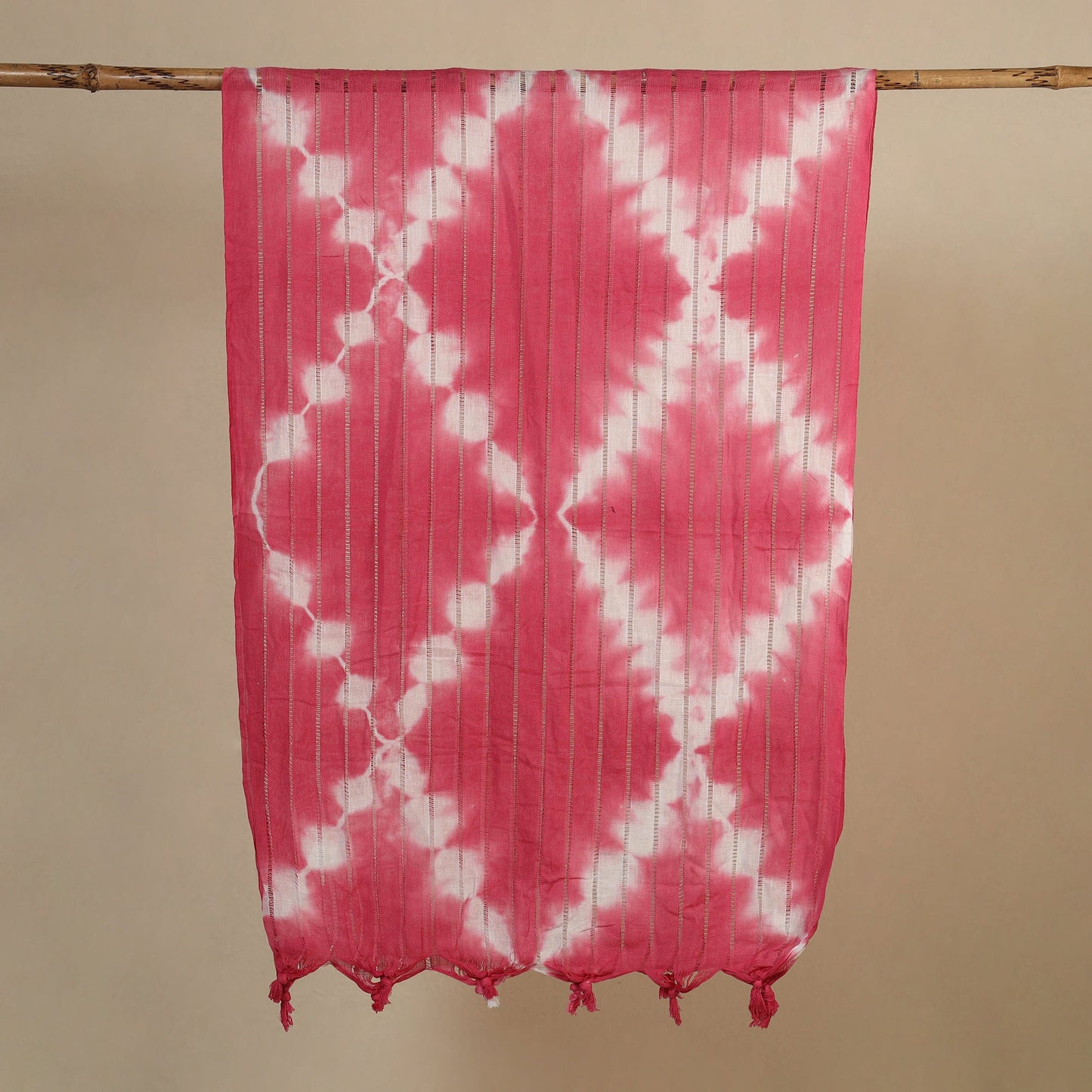 Pink Tie-Dye Cotton Shibori Stole with Tassels