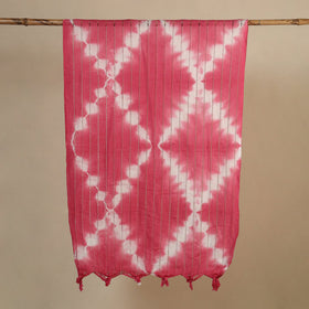 Pink Tie-Dye Cotton Shibori Stole with Tassels