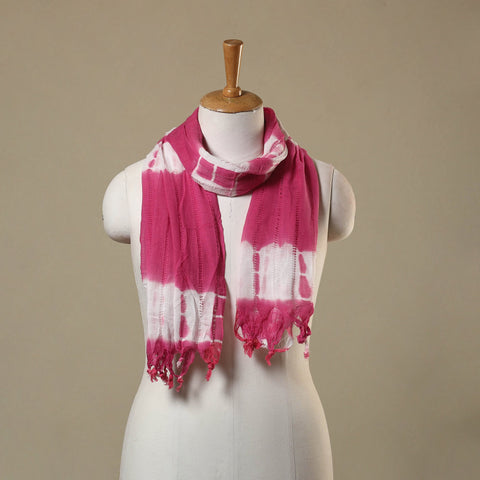 Pink Tie-Dye Cotton Shibori Stole with Tassels