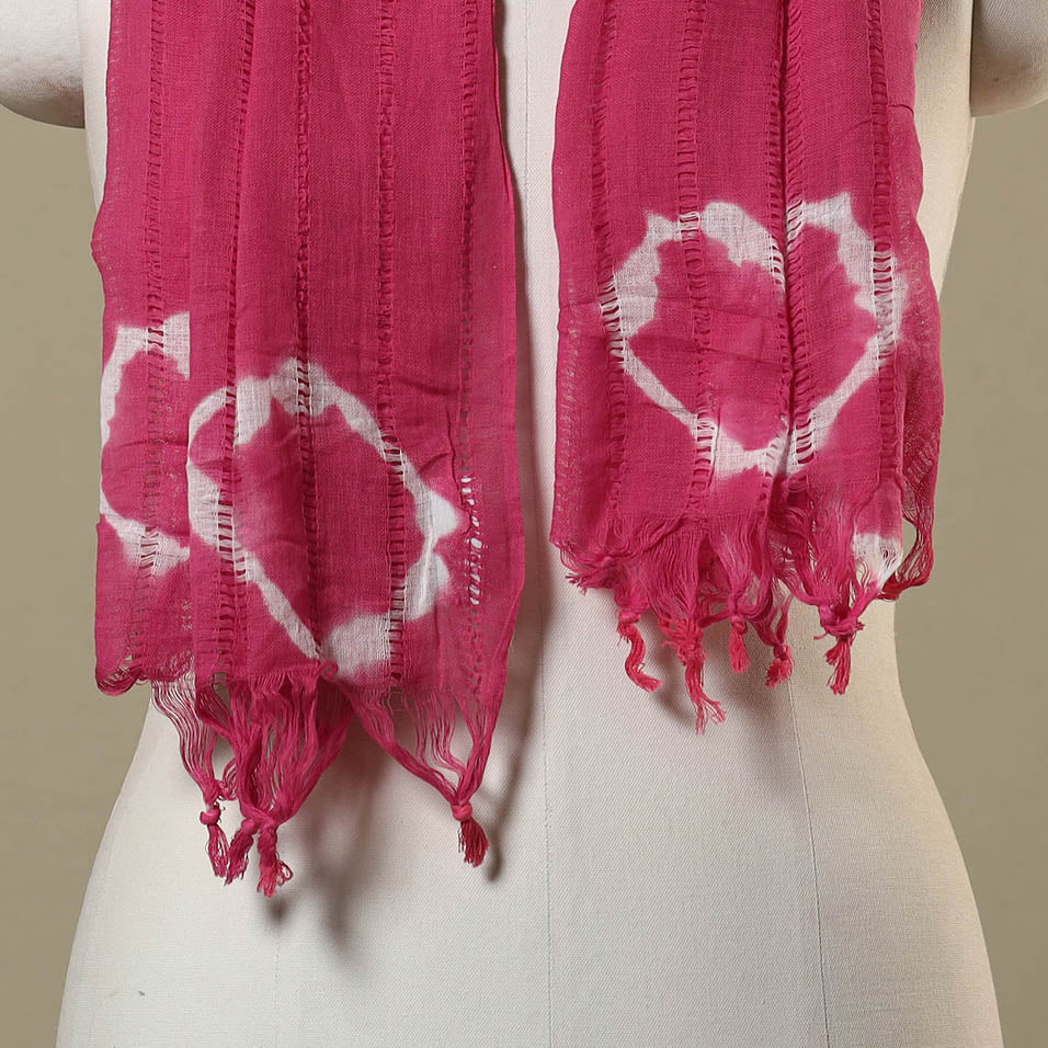 Pink Tie-Dye Cotton Shibori Stole with Tassels