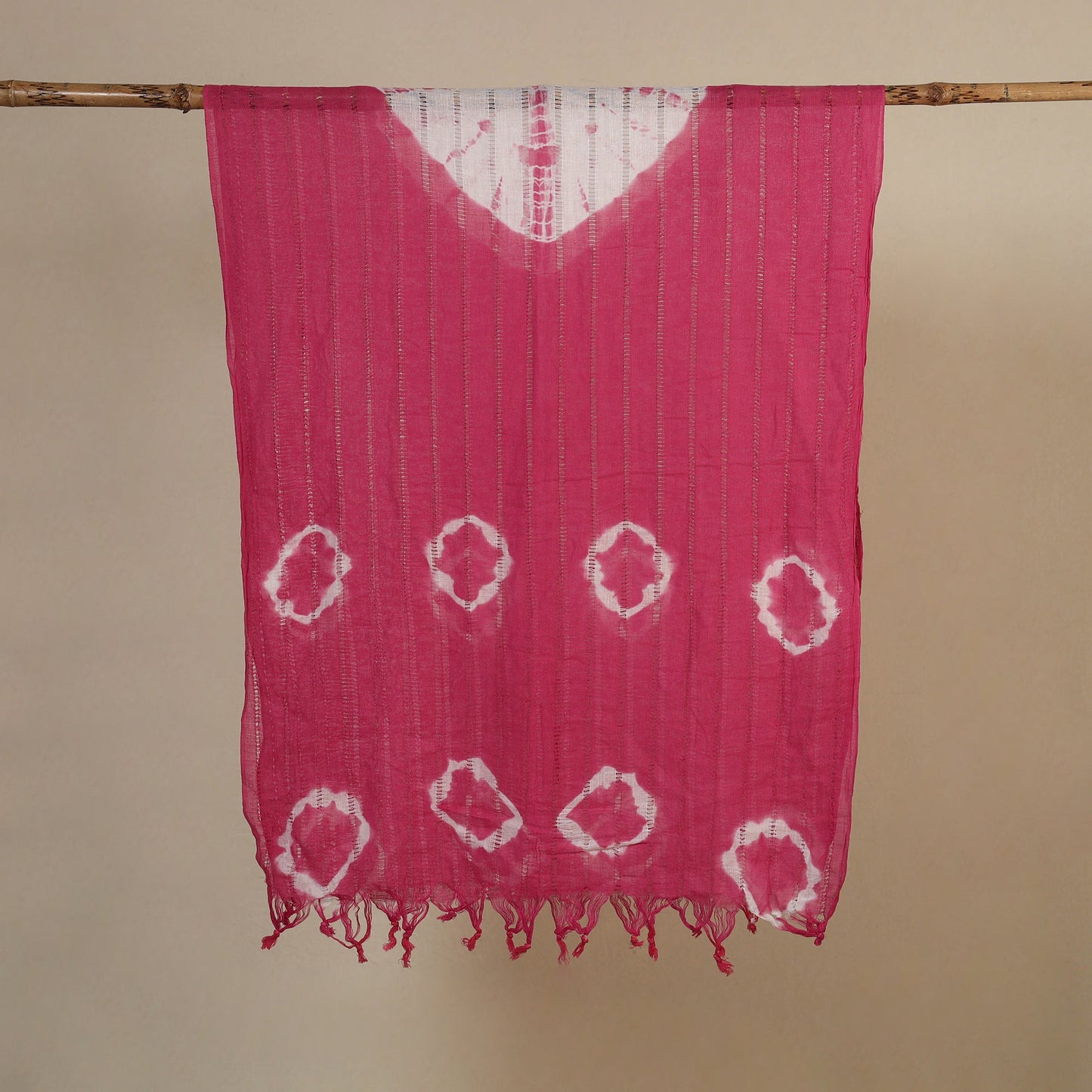 Pink Tie-Dye Cotton Shibori Stole with Tassels