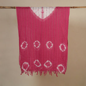 Pink Tie-Dye Cotton Shibori Stole with Tassels