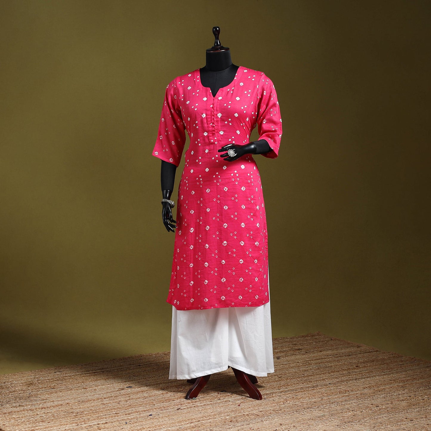 Pink - tie-dye cotton straight bandhani kurta 10