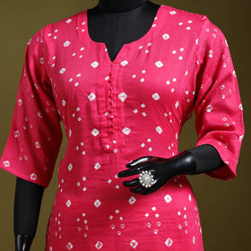 Pink - tie-dye cotton straight bandhani kurta 10