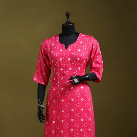 Pink - tie-dye cotton straight bandhani kurta 10