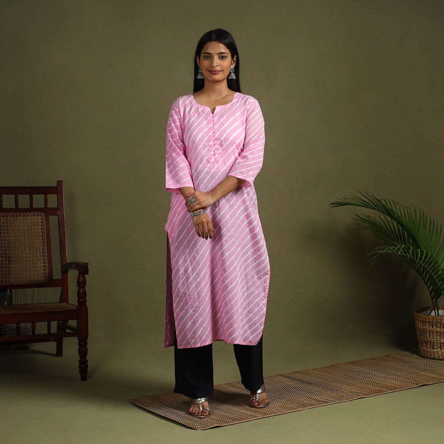 Buy Pink Tie-Dye Cotton Straight Leheriya Kurta