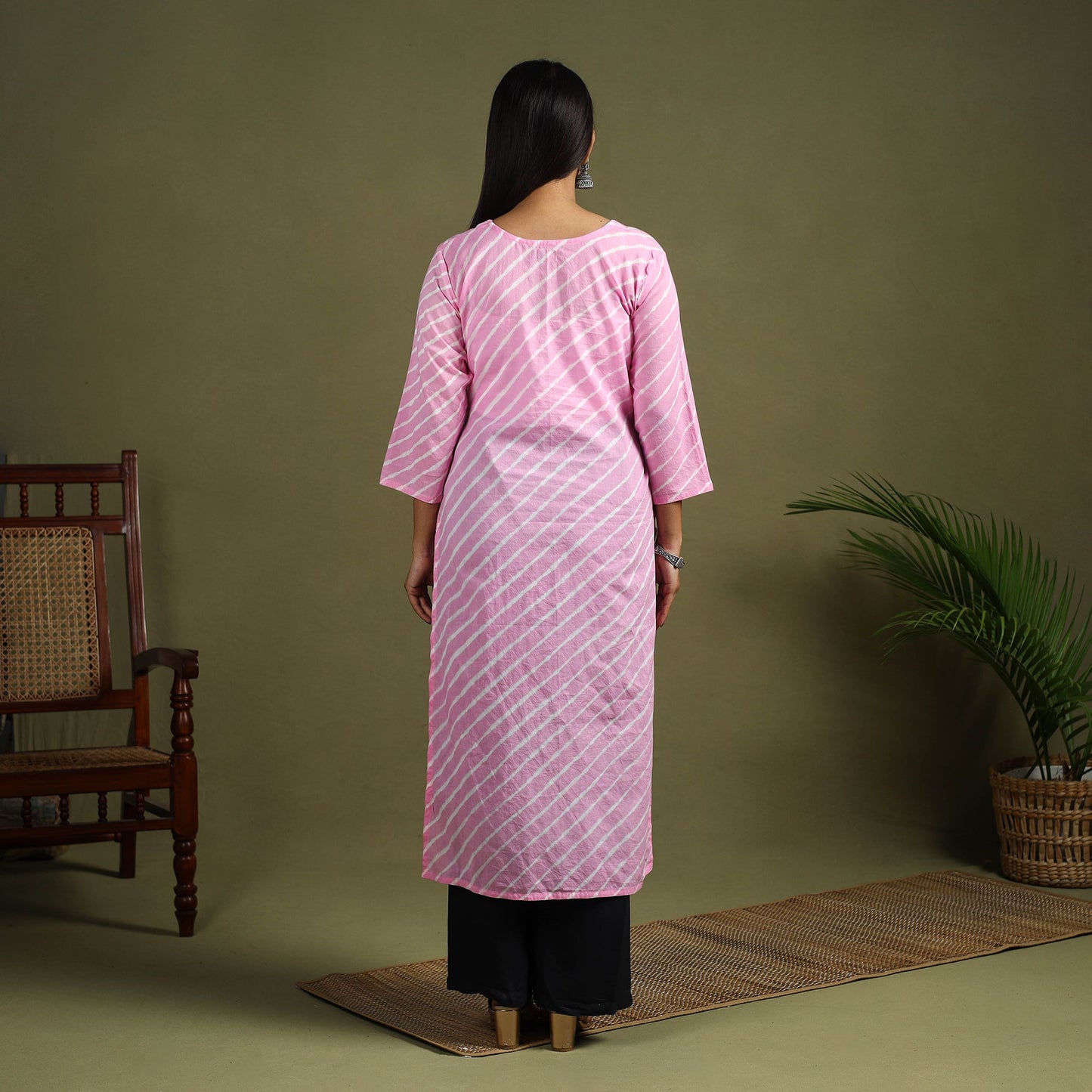 Buy Pink Tie-Dye Cotton Straight Leheriya Kurta