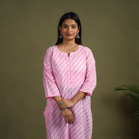 Buy Pink Tie-Dye Cotton Straight Leheriya Kurta