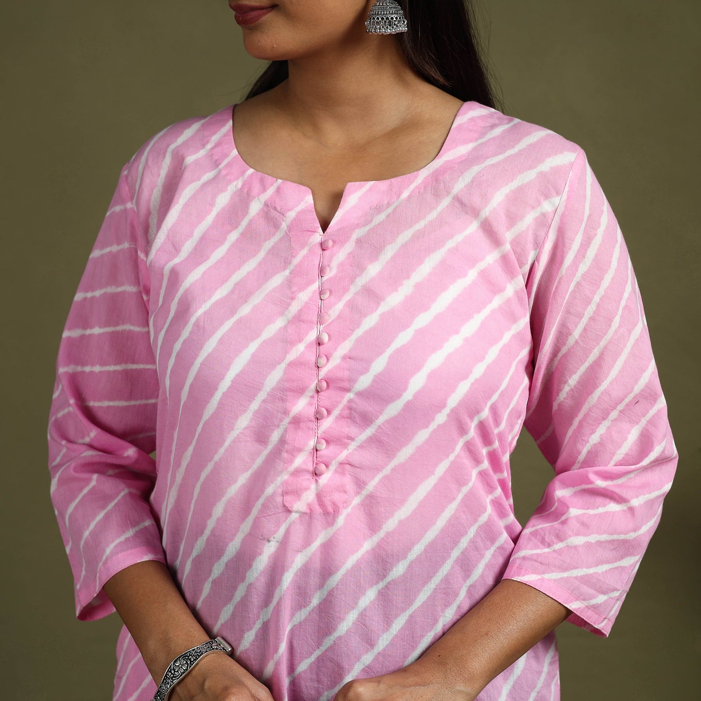 Buy Pink Tie-Dye Cotton Straight Leheriya Kurta